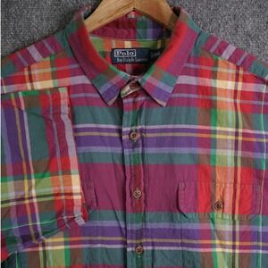 Polo Ralph Lauren Mens XXL Plaid Short Sleeve Button Down Shirt MultColor Cotton